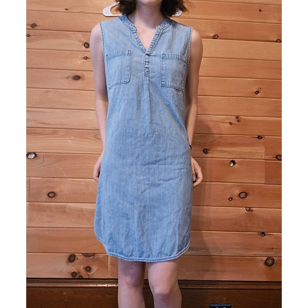 Vintage 1990 Merona Cotton Denim Jean Tunic Lightweight Pocket Midi Length Dress